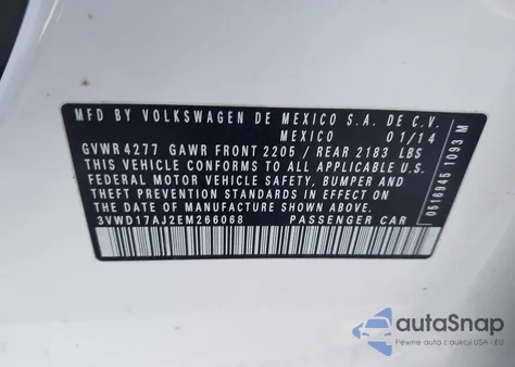 2014 Volkswagen Jetta 1.8T Se из США, поврежденный, VIN 3VWD17AJ2EM266068